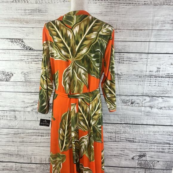 Mlle Gabrielle Dress Plus sz 3X Orange Tropical Slinky Midi Modest Wedding Beach - Picture 13 of 16